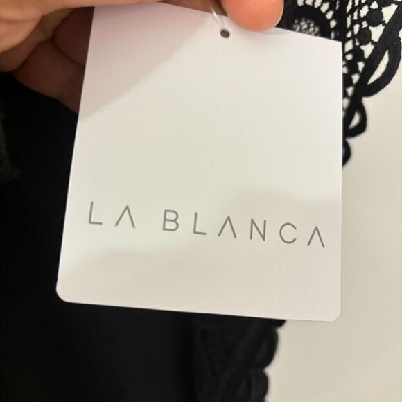 La Blanca Women's Tunic Swim Cover-Up Black Large Solid Short Sleeve V-Neck - Picture 6 of 10